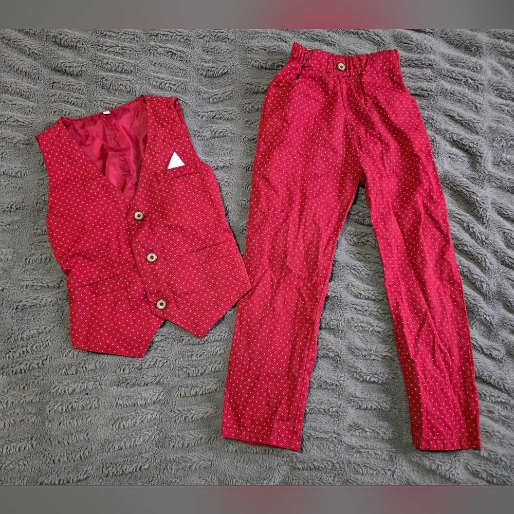 Boys Red Polka Dot Vest and Pants Set